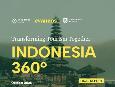 Cover of the Indonesia 360 final report by Wise Steps Consulting, Evaneos and Good Tourism Institute