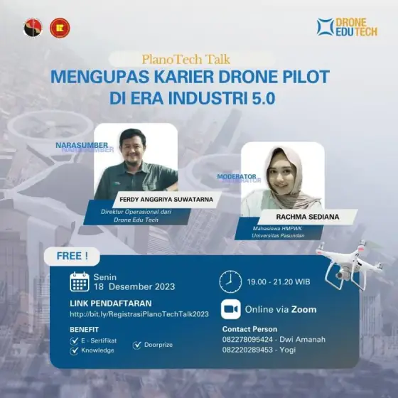 Poster for PlanoTech Talk on drone pilot careers, 18 December 2023