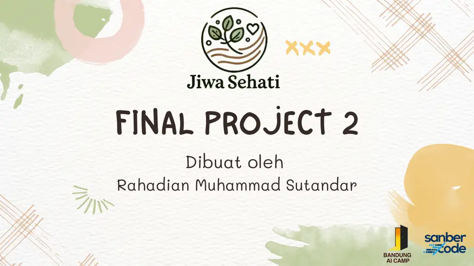 Title slide of the Jiwa Sehati final project at SanberCode Bandung AI Camp
